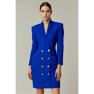 Vintage LILLI ANN Blue Gold Button 1980s Made in USA Trench Blazer Jacket size S